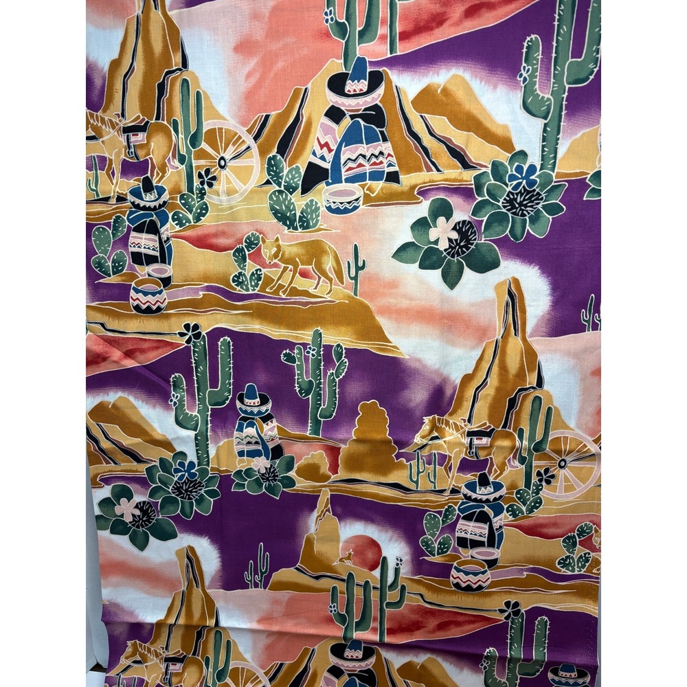 2 Yds Alexander Henry Mexican Southwest Desert Fabric 45" Wide Purple Gold RARE